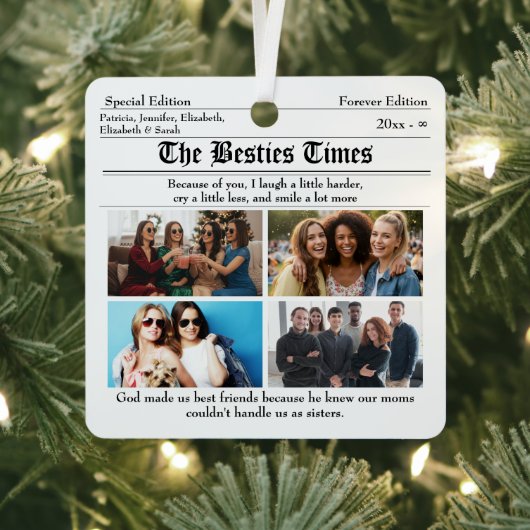 Custom Best Friends Newspaper Photo Collage Metalen Ornament (Insitu)