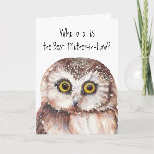 Custom Best Mother-in-Law Cute Owl Humor Kaart (Voorkant)