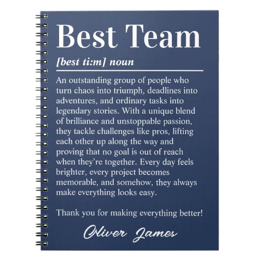 Custom Best Team Definition Employee Appreciation Notitieboek (Voorkant)