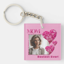 Custom beste mam ooit foto bloemig hart roze sleutelhanger