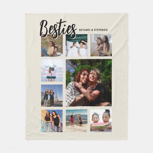 Custom Besties Photo Cream Collage Fleece Deken (Voorkant)
