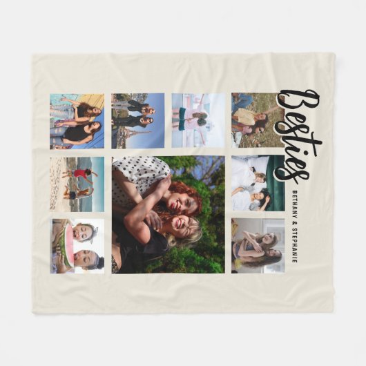 Custom Besties Photo Cream Collage Fleece Deken (Voorkant (Horizontaal))