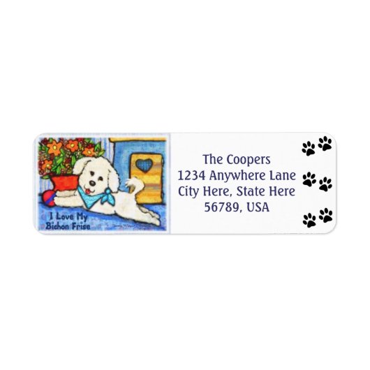 Custom Bichon Frise Hond Art Retouradres Labels (Voorkant)