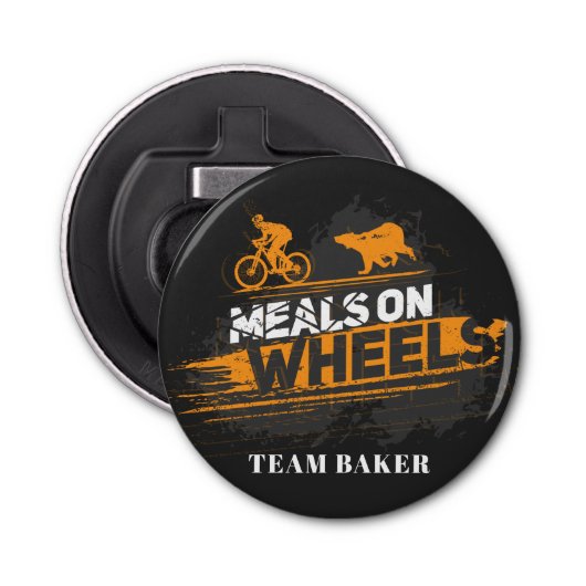 Custom Biking Meals on Wheels Cycling Button Flesopener (Voorkant)