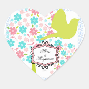 Custom Bird and Blossoming Trees Heart Stickers