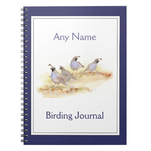 Custom Birding Journal Waterverf California Quail Notitieboek (Voorkant)