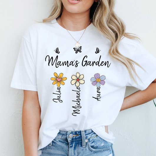 Custom Birth Flower Mug Names, Mama's Garden Gift T-shirt