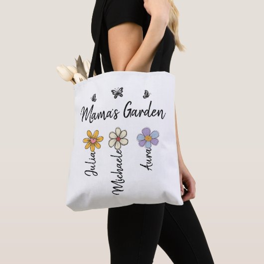 Custom Birth Flower Mug Names, Mama's Garden Gift Tote Bag (Dichtbij)