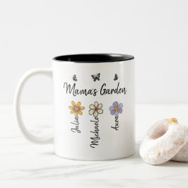 Custom Birth Flower Mug Names, Mama's Garden Gift Tweekleurige Koffiemok