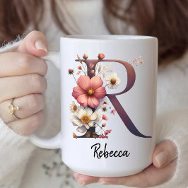 Custom Birth Flower Mug, Wildflower Monogram Mug Koffiemok