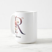 Custom Birth Flower Mug, Wildflower Monogram Mug Koffiemok (Voorkant links)