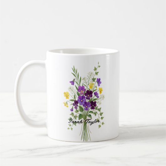 Custom Birth Flower Violet Personalized Mug Koffiemok (Links)