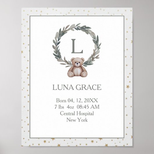 Custom Birth Poster for Newborn – Watercolor  (Voorkant)