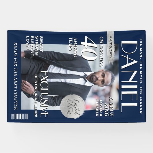 Custom Birthday Banner, Magazine Cover for Men Spandoek (Horizontaal)