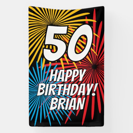 Custom Birthday banner with fireworks display (Verticaal)