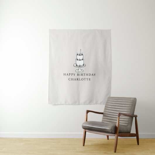 Custom Birthday Cake Name Flag Fabric Banner  Wandkleed (In situ)