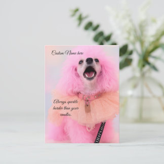Custom Birthday Card, Pink Toy Poodle, Mozzarella Feestdagenkaart