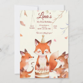 Custom Birthday Invitation with Cute Foxes Kaart
