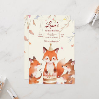 Custom Birthday Invitation with Cute Foxes Kaart