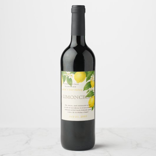 Custom Birthday Limoncello Bottle Label Wijn Etiket (Voorkant)
