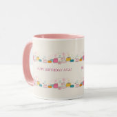 Custom Birthday Mug – Cream Confetti & Cake Doodle Mok (Voorkant links)