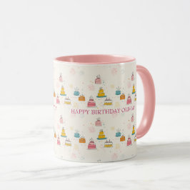 Custom Birthday Mug – Floating Cakes & Confetti Mok