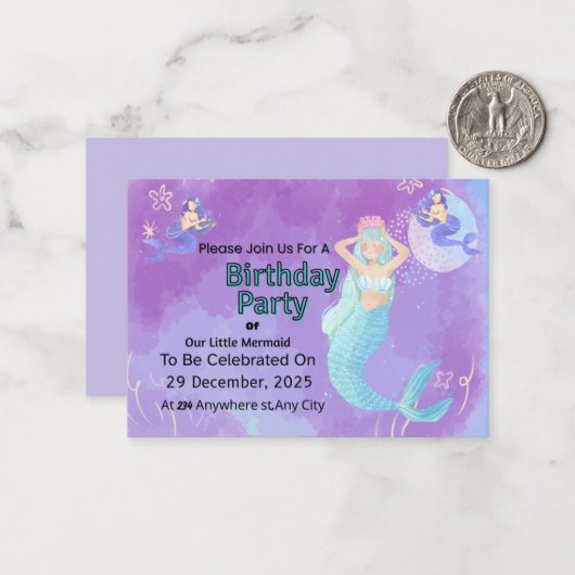 Custom Birthday Party Invitation | Editable Templa Notitiekaartje (Voorkant / Achterkant in situ)