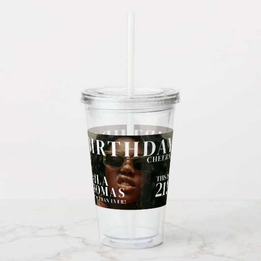 Custom Birthday Party Magazine Cover Cheers Acryl Drinkbeker (Voorkant)