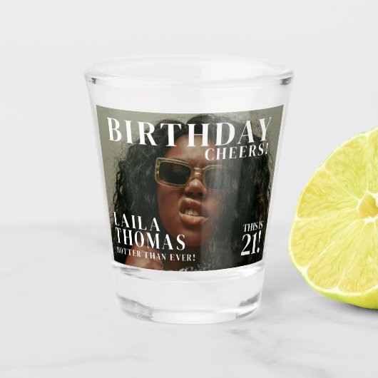Custom Birthday Party Magazine Hoesje Cheers Shot Glas (Voorkant)