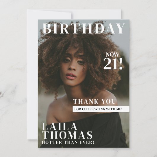 Custom Birthday Party Magazine Hoesje Foto's Bedankkaart (Voorkant)