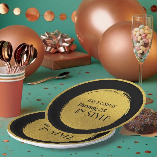 Custom Birthday Party Plates, Modern Black Gold Papieren Bordje (Multi)