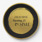Custom Birthday Party Plates, Modern Black Gold Papieren Bordje (Voorkant)
