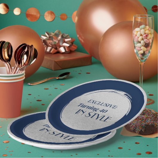 Custom Birthday Party Plates, Modern Blue Silver Papieren Bordje (Multi)
