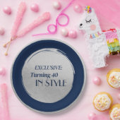 Custom Birthday Party Plates, Modern Blue Silver Papieren Bordje (Feest)