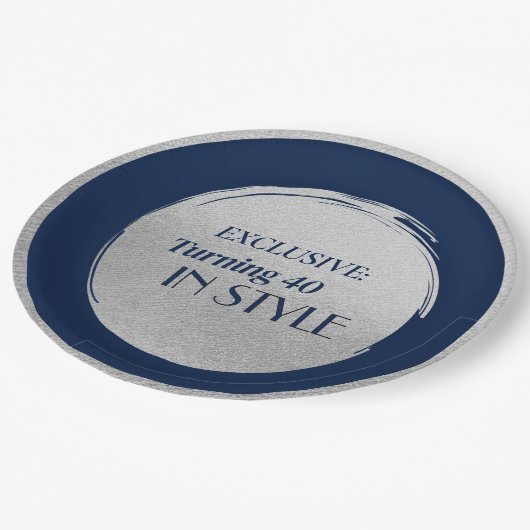 Custom Birthday Party Plates, Modern Blue Silver Papieren Bordje (Gekanteld)