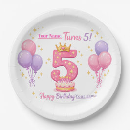 Custom Birthday Plates for Kids - 5th Birthday Papieren Bordje