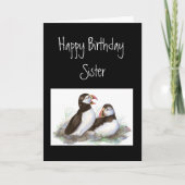 Custom Birthday, Sister, Cute Puffins Bird Nature Kaart (Voorkant)