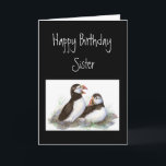 Custom Birthday, Sister, Cute Puffins Bird Nature Kaart<br><div class="desc">Custom Birthday,  Sister,  Cute Puffins Bird Nature</div>