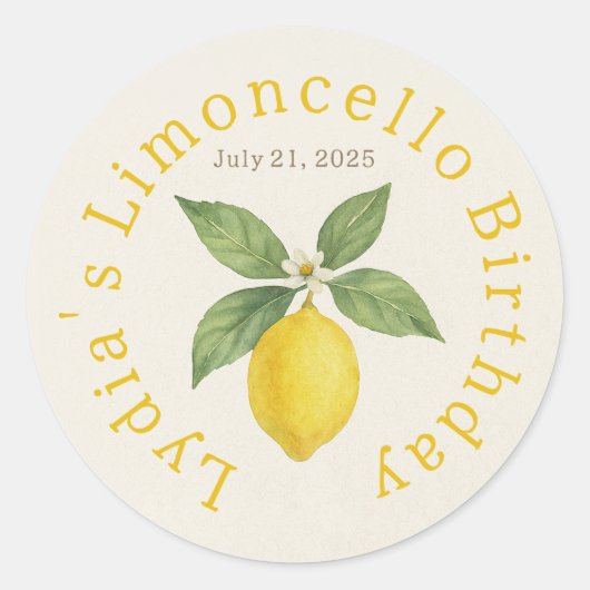 Custom Birthday Watercolor Lemon Classic  Ronde Sticker (Voorkant)