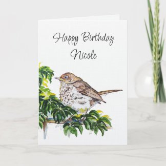 Custom Birthday Watercolor Swainson's Thrush Bird Kaart