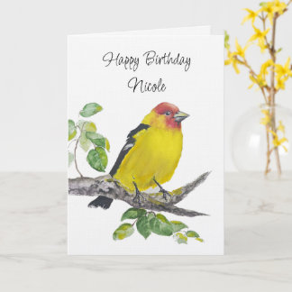 Custom  Birthday Watercolor Western Tanager Bird Kaart
