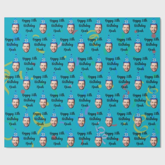 Custom Birthday Wrapping Paper, Blue Cadeaupapier (Vlak)