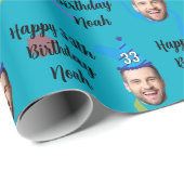 Custom Birthday Wrapping Paper, Blue Cadeaupapier (Rol Hoek)