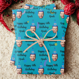 Custom Birthday Wrapping Paper, Blue Inpakpapier Vel