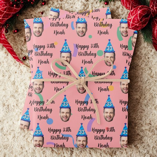 Custom Birthday Wrapping Paper, Pink Inpakpapier Vel