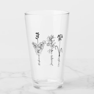 Custom birthflower Engrave name family Glas