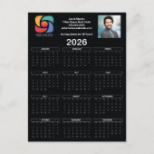 Custom Black 2026 Bedrijfskalender Zakelijke Logo Briefkaart (Voorkant)