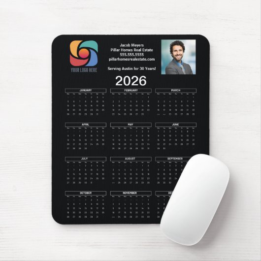 Custom Black 2026 Bedrijfskalender Zakelijke Logo Muismat (Met muis)