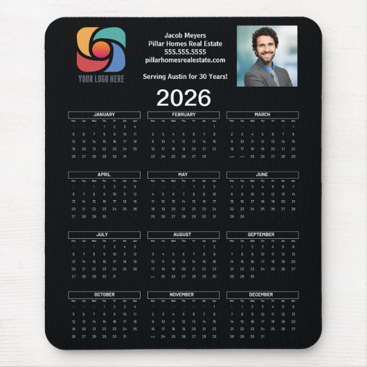 Custom Black 2026 Bedrijfskalender Zakelijke Logo Muismat (Voorkant)
