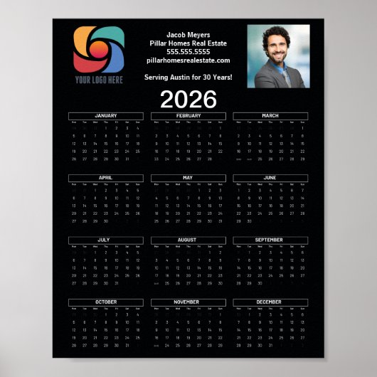 Custom Black 2026 Bedrijfskalender Zakelijke Logo Poster (Voorkant)